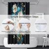 Floral Shower Curtain for Bathroom White Teal Blue Flowers Gold Leaves Shower Curtain Set with Hooks Abstract Black Bathtub Decor Waterproof Fabric