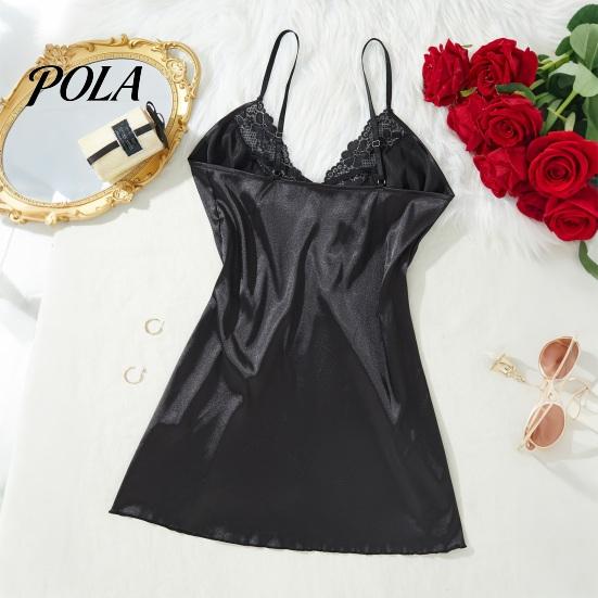 Skin-friendly Sleepwear Women's Satin Lace Chemise Nightgown, Sexy Full Slip Nightgown Babydoll Sleepwear, Sleeveless V Neck Mini Nightdress Pajama