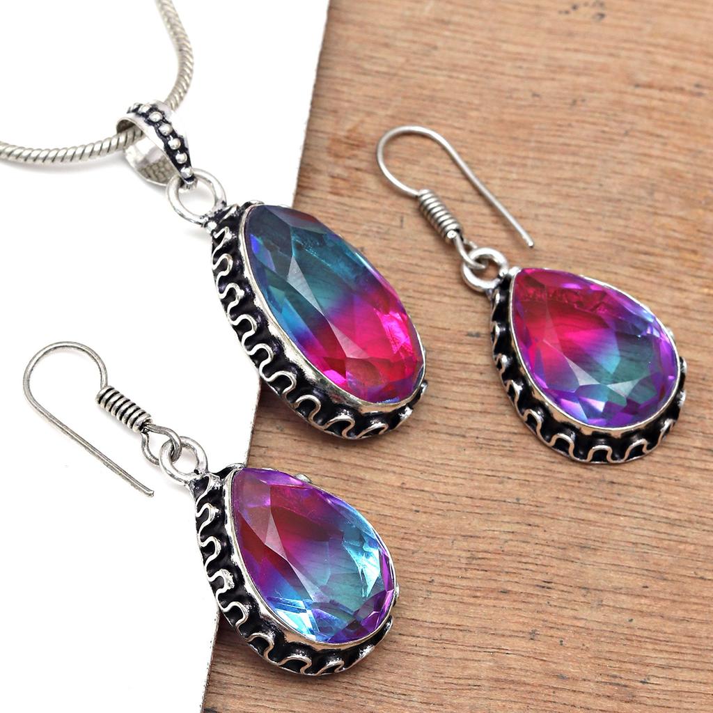 Bio-Tourmaline Quartz Jewelry Set 18-20'' Handmade For Womens Unisex New