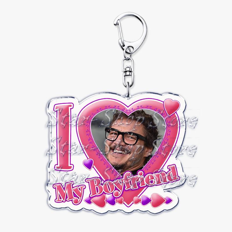Hot Pedro Pascal I Love My Boyfriend Heart Keychain for Women Accessories Key Chain Ring Keychains Jewelry Fans Gifts