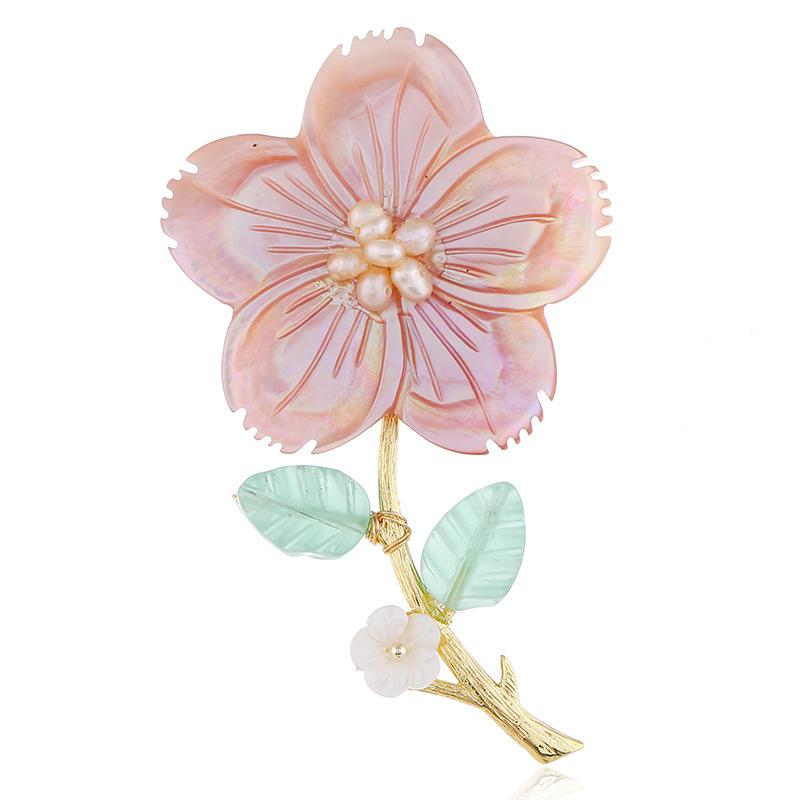 Original Heavy Handmade Natural Crystal Shell Corsage Women's Luxury Atmosphere Retro Elegant Brooch Jacket Coat Accessories