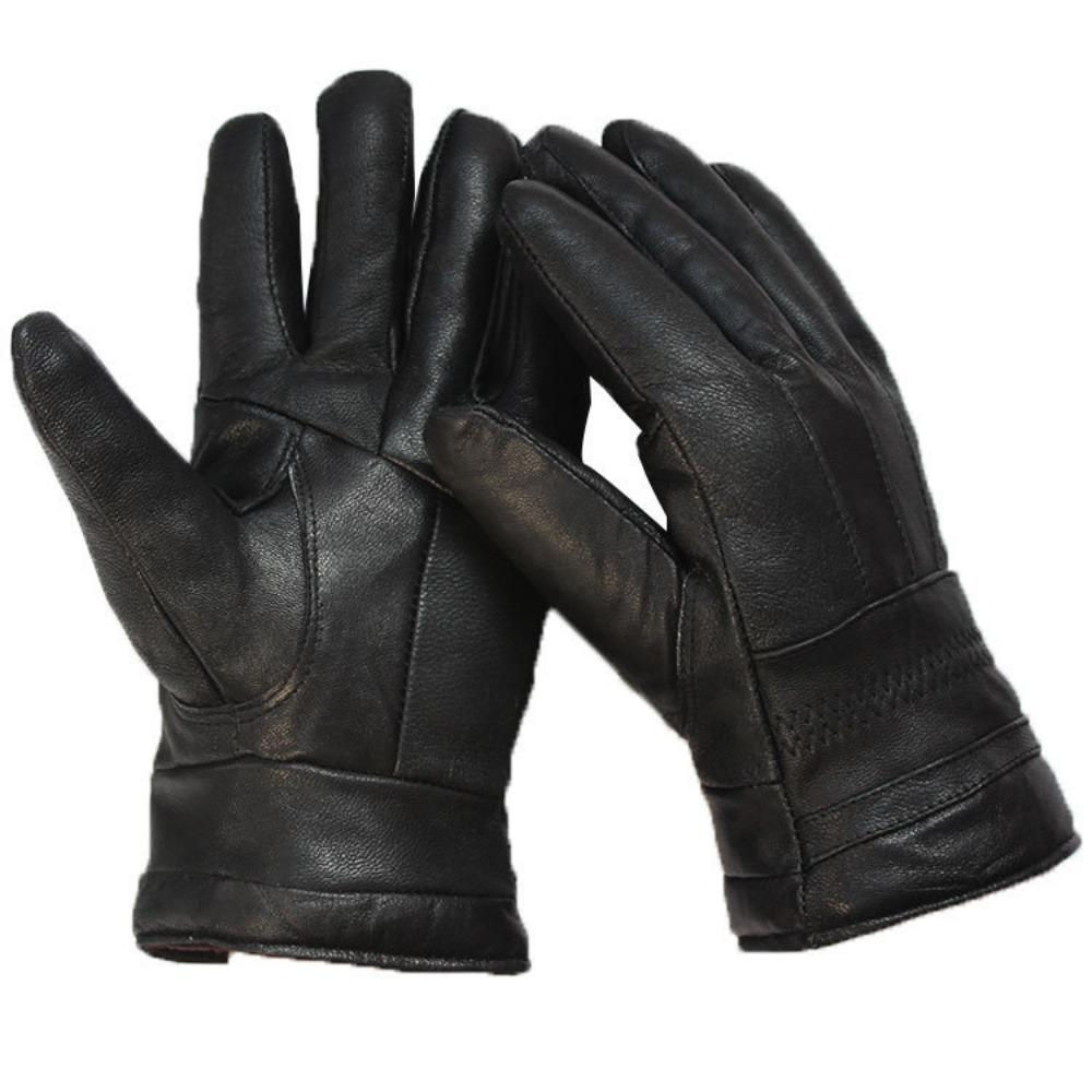 Winter Real Leather Gloves Men's Velvet Thickened Warm and Cold-proof Sheepskin Fashionable Outdoor Riding Gloves