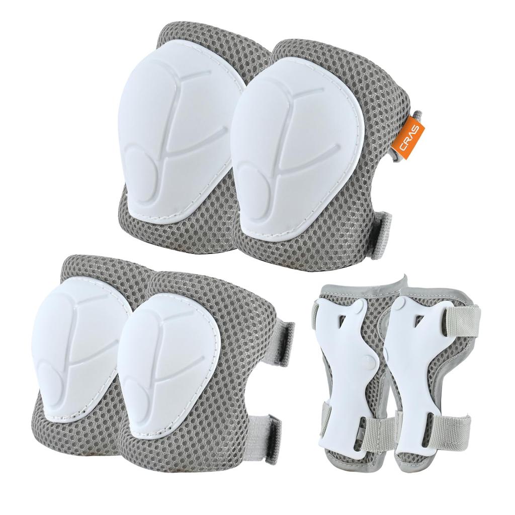 LEAD Kids Protector Set for Roller CRAS White X Gray Set, 6-piece Hands, Elbows, Knees, Bicycles, Unicycles, Striders, Skateboards, Skates, CA-02,