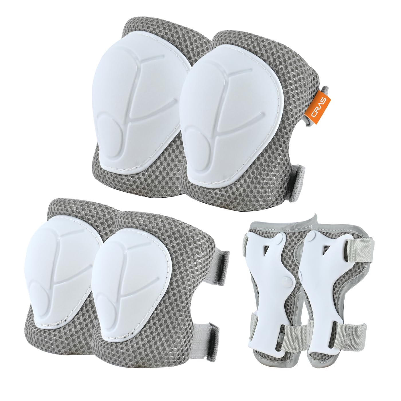 

LEAD Детский защитный комплект для роликов CRAS белый x серый Комплект, 6 штук руки, локти, колени, велосипеды, унициклы, страйдеры, скейтборды, ролики, CA-02,