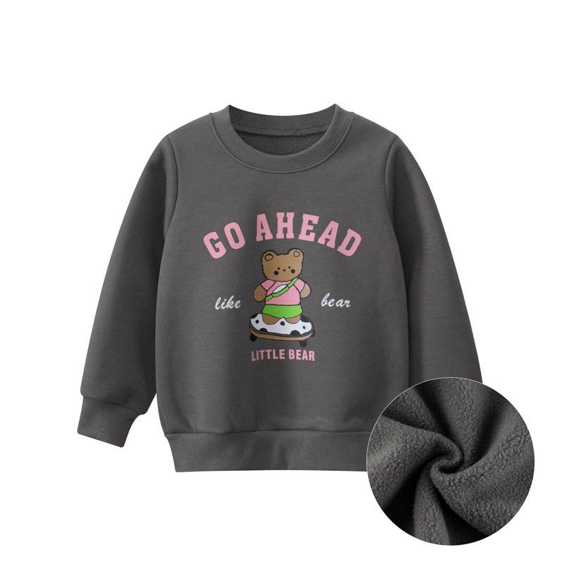 27home Children s Clothing Autumn and Winter Kids Sweatshirt Bear Girls Clothes round Neck Pullover Baby Girl Velvet Hoodie H2051 Dark Gray 140