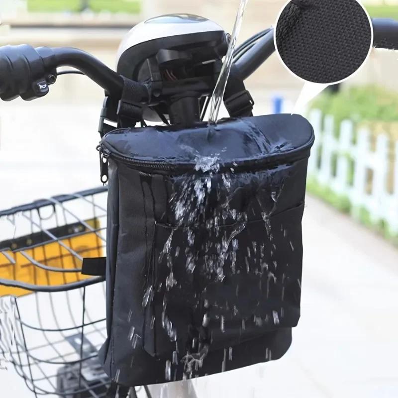 Versatile Oxford Fabric Bike Handlebar Bag Large Capacity Zippered Front Storage for Bike Electric & Motorcycles Bicycle Bag