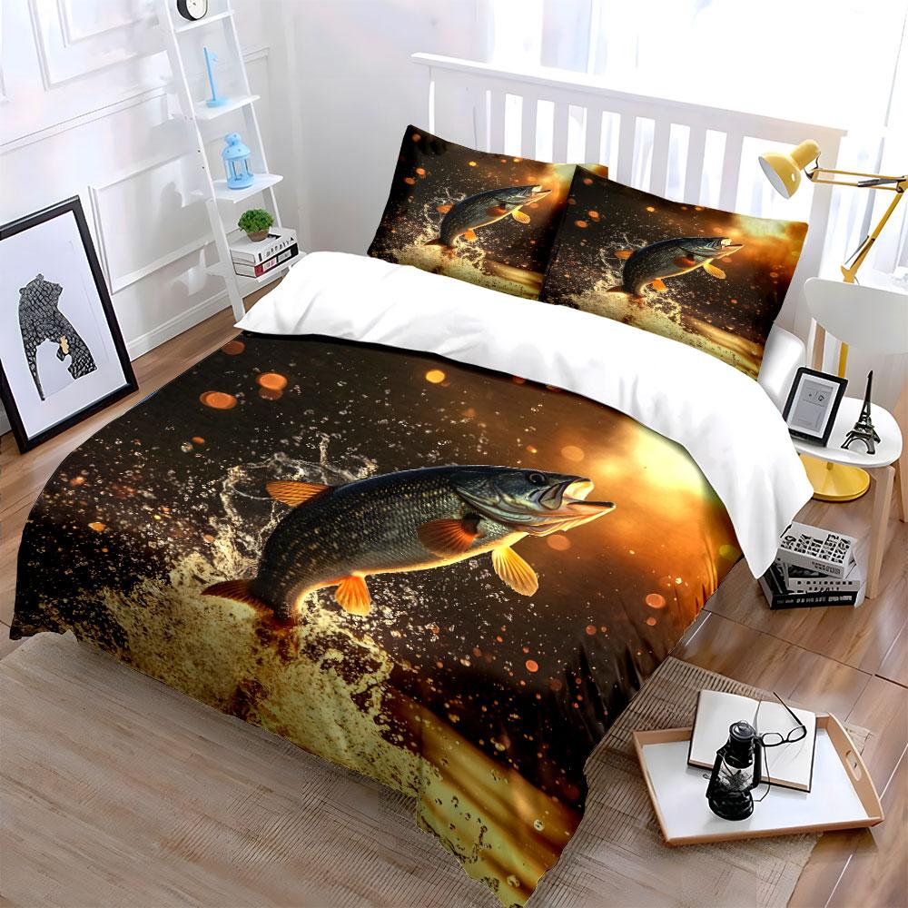 Fishing Theme Decorative Set Canvas Soft Comfortable Duvet Cover Bedding Set Included 1*Duvet Cover & 2*Pillowcases, Gift