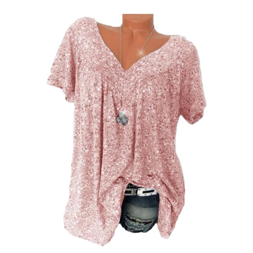 Women T-shirt V Neck Short Sleeve Top Printed Casual Summer T Shirt