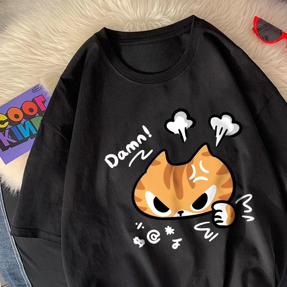 

The Angry Cat Printed Round-neck and Womens Top Clothing New Fashion Summer Woman Clothing Cartoon Ladies Graphic T-Shirt S