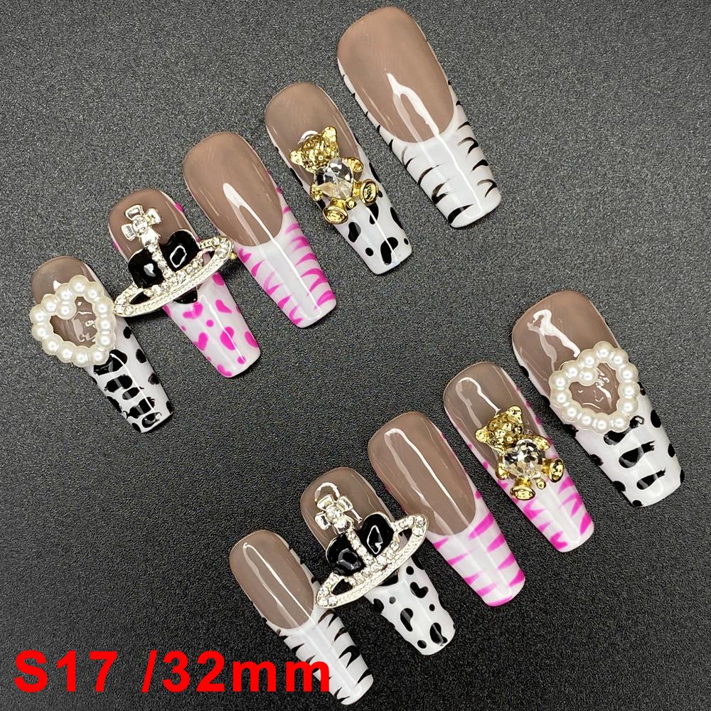 Glossy Hand Paint Thickness Acrylic Handmade Nail Sets 10PCS Multicolor Luxurious Gorgeous UV Gel Carved Artificial Manicure Art