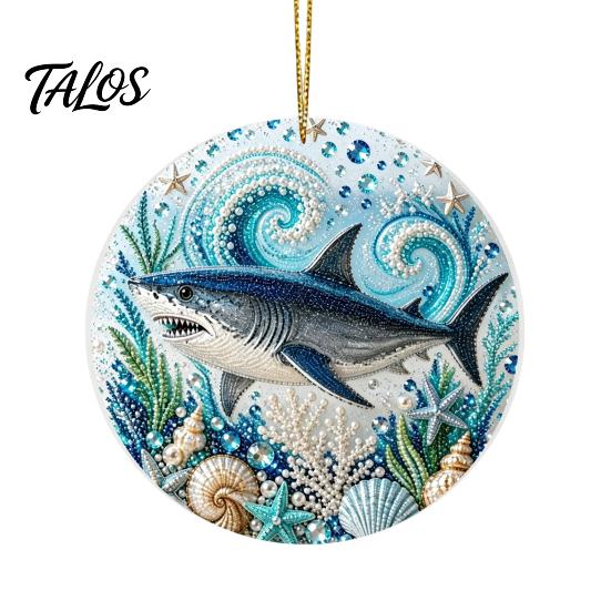 Marine Life Hanging Ornaments Ocean Theme Pearl Art Ornament, 2D Flat Acrylic Coastal Unique Gifts for Lovers Sea Suncatcher, Beaded Pattern