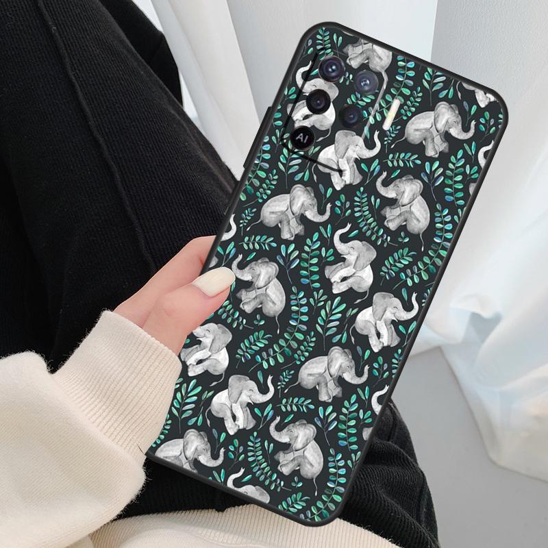 Cute Baby Elephant Case For Oppo A96 A76 A16 A60 A98 A58 A78 A18 A38 A80 A40 A77 A57 A17 A74 A54 A94 A15 A5 Pro