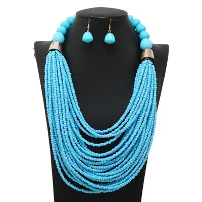 Multi Strand Multi Color Blue Green Red Glass Seed Bead Naszyjnik zestaw kolczyków