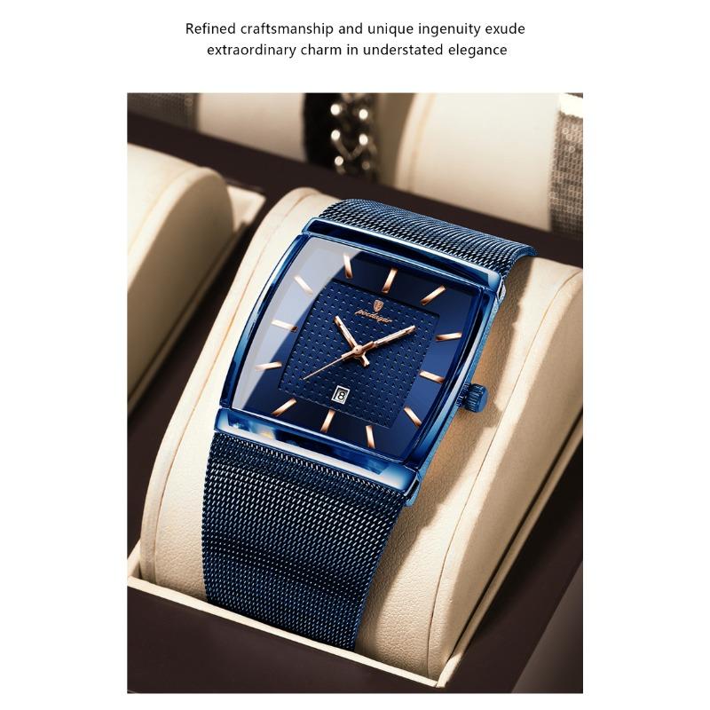 POEDAGAR Luxury Casual Men Clock Stainless Steel Mesh Date Waterproof Luminous Wristwatch Quartz Fashion Watches