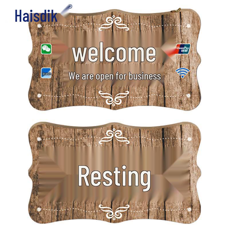 HESDICK Wooden Reversible Business Sign Small 26x15cm