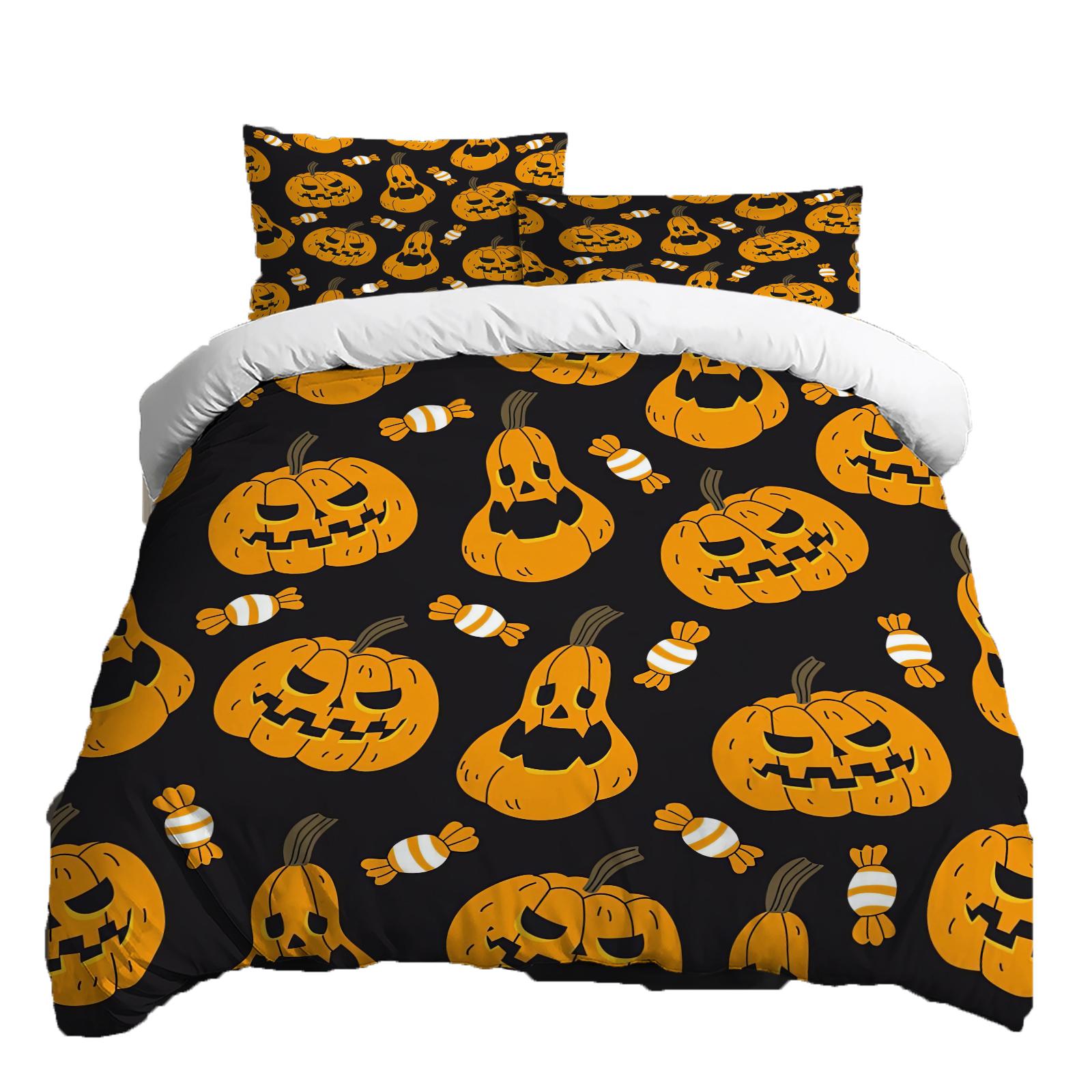 

Хэллоуин Комплект постельного белья из трех предметов Пододеяльник Наволочка Матовая ткань Утолщенный XS чёрный