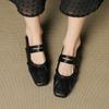 Fashion NEW Autumn/Spring Women Pumps Genuine Leather Shoes for Women Square Toe Low Heel Shoes Pleated Shallow Daily Shoes Mary Janes