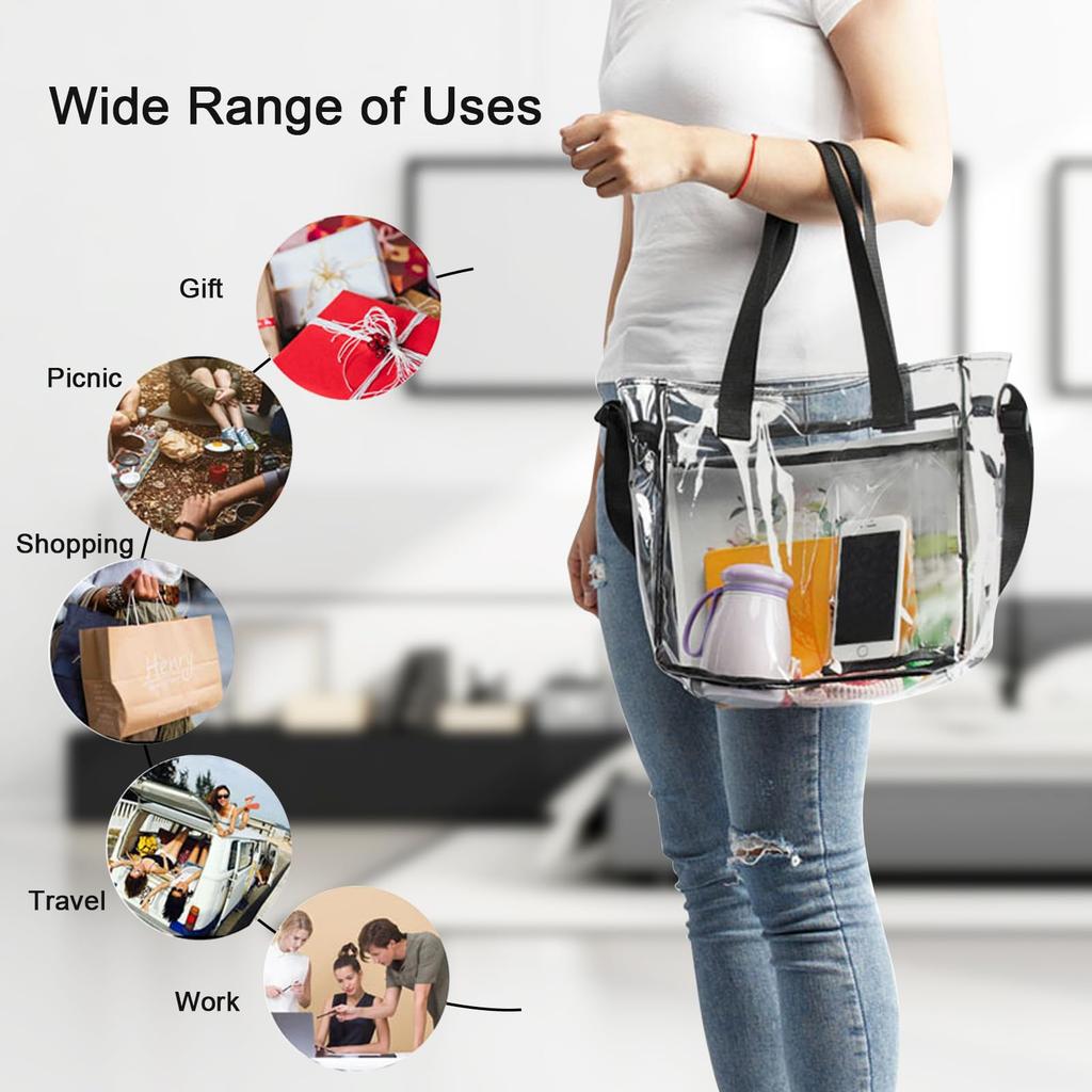Enkrio Clear Tote Bag, Shoulder Bag, Transparent Tote Bag, Crossbody Bag, Large Capacity, Waterproof, Transparent, Pool Bag, Vinyl Bag, For Office Use