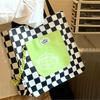 [hgTUP] Little Green Men Tote Bag, Canvas Tote Bag, Large Capacity, Alien Shoulder Bag, Canvas Tote Bag with Zipper and Interior Pocket, Eco Bag, Meet