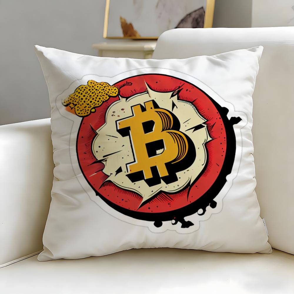 classic virtual currency Bitcoin Cushion Cover Soft  EasyWash Pillow Case  Versatile for Couch Bed Travel and Office