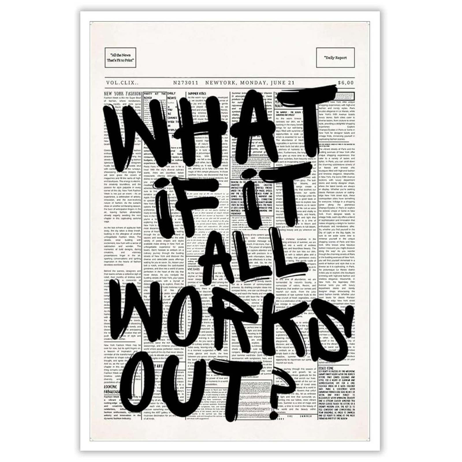 

Inspirational Typography Wall Art Poster Newspaper Style Print Motivational Quote Home Office Decoration Modern Wall Hanging