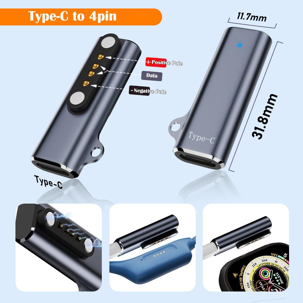 Bone Conduction Headphone Magnetic Charger Type-C to 7.62 2/4 Pin Converter  Kids Smartwatch