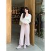 Yuzi Wide-Leg Jeans Plus-Size Women's American Retro Style High-Waisted Slimming Pink Cropped Pants for Spring and Autumn