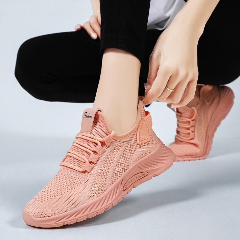 Women's Spring Sneakers, Fly-knit Breathable Single Shoes, Soft-soled, Large Size, Versatile Casual Shoes