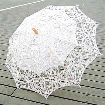 Handmade Parasol Lace Beige Umbrella Wedding Umbrella With Long Handle Photography Prop For Wedding Outdoor Sun