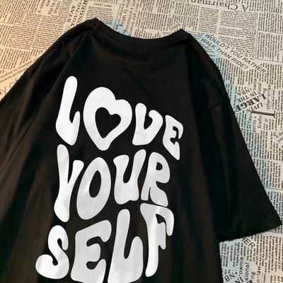 Liebe Dich Selbst Einfacher Buchstabendruck T-Shirt Männer Frauen Paar Lockere Kleidung Lässiges T-Shirt Kleidung Baumwolle Vintage Übergroße T-Shirts