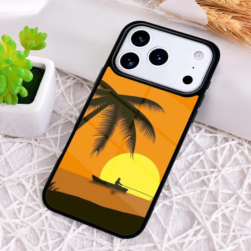 

Palm Tree Boat Sunset Shockproof Phone Case for iPhone 17 Air 16e 15 11 12 14 13 Pro Max Cover Coque iPhone 16e