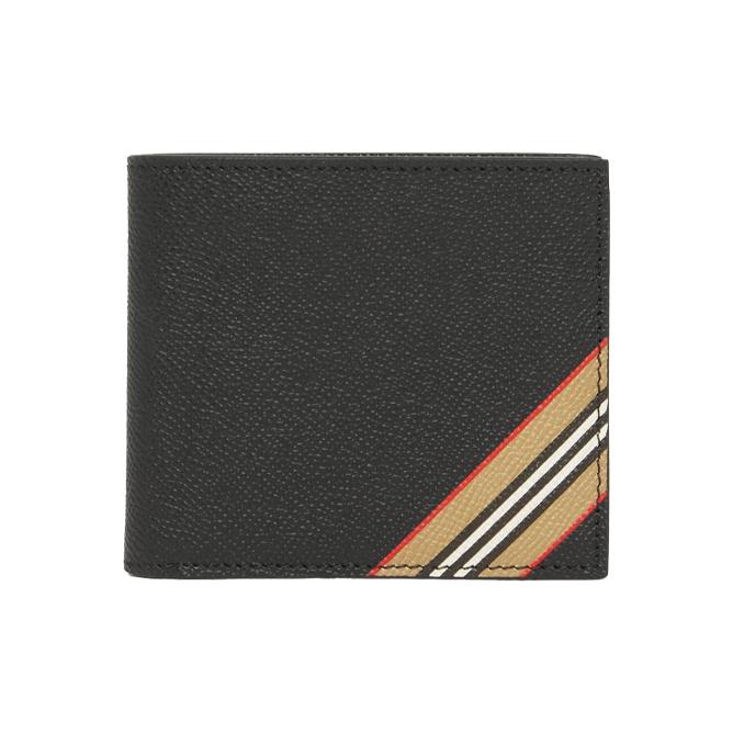 Burberry Iconic Stripe Double Fold Calfskin Coin Purse Wallet Men Wallets Black 80330721