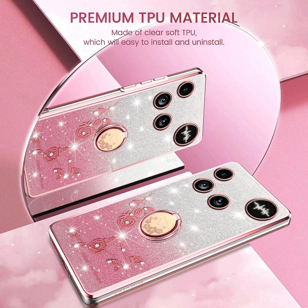 For Nothing Phone (3) 5G Case Ring Kickstand TPU Flowers Phone Cover Gradient Glitter