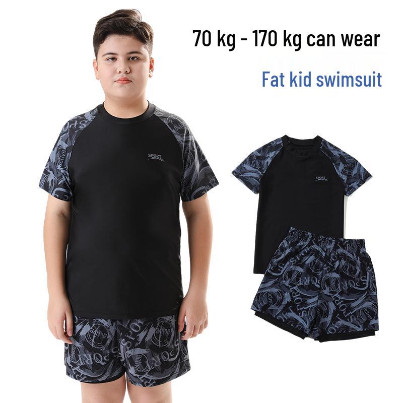 Plus Size Two-Piece Swimsuit for Big Kids - Fat Boys Swim Trunks Set 2025