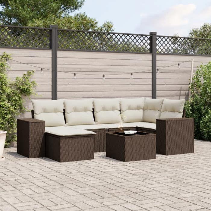 VidaXL Salon de Jardin avec Coussins 7 pcs, Canapés de Terrasse, Ensemble de Meubles de Patio, Mobilier d'Extérieur, Marron 3255210