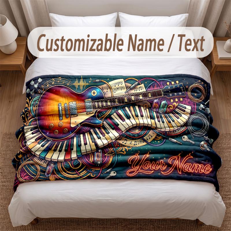 Music General Theme Soft Blanket Personalized Custom Name Text Print Warm Blanket Home Sofa Bedroom Decor