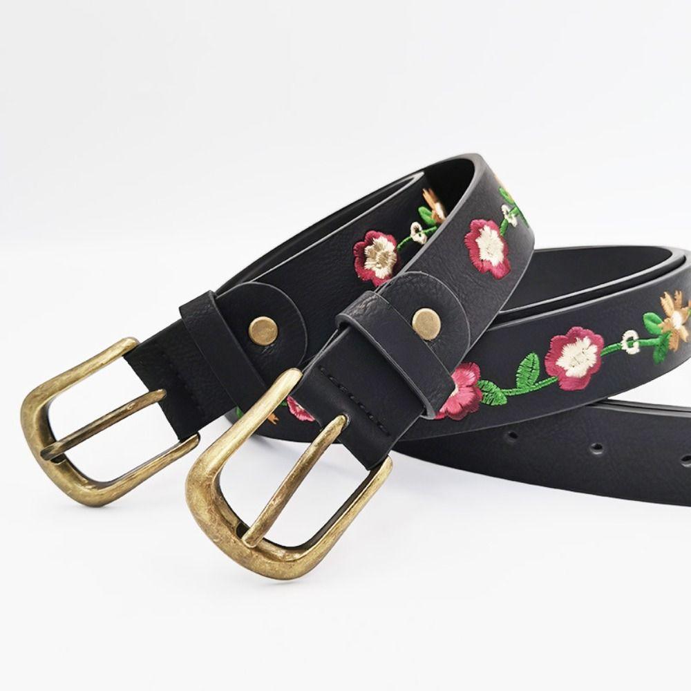 Casual Bohemian Style Waistband Retro Embroidered Floral Belt Sweet Embroidery Flower Belt  Women