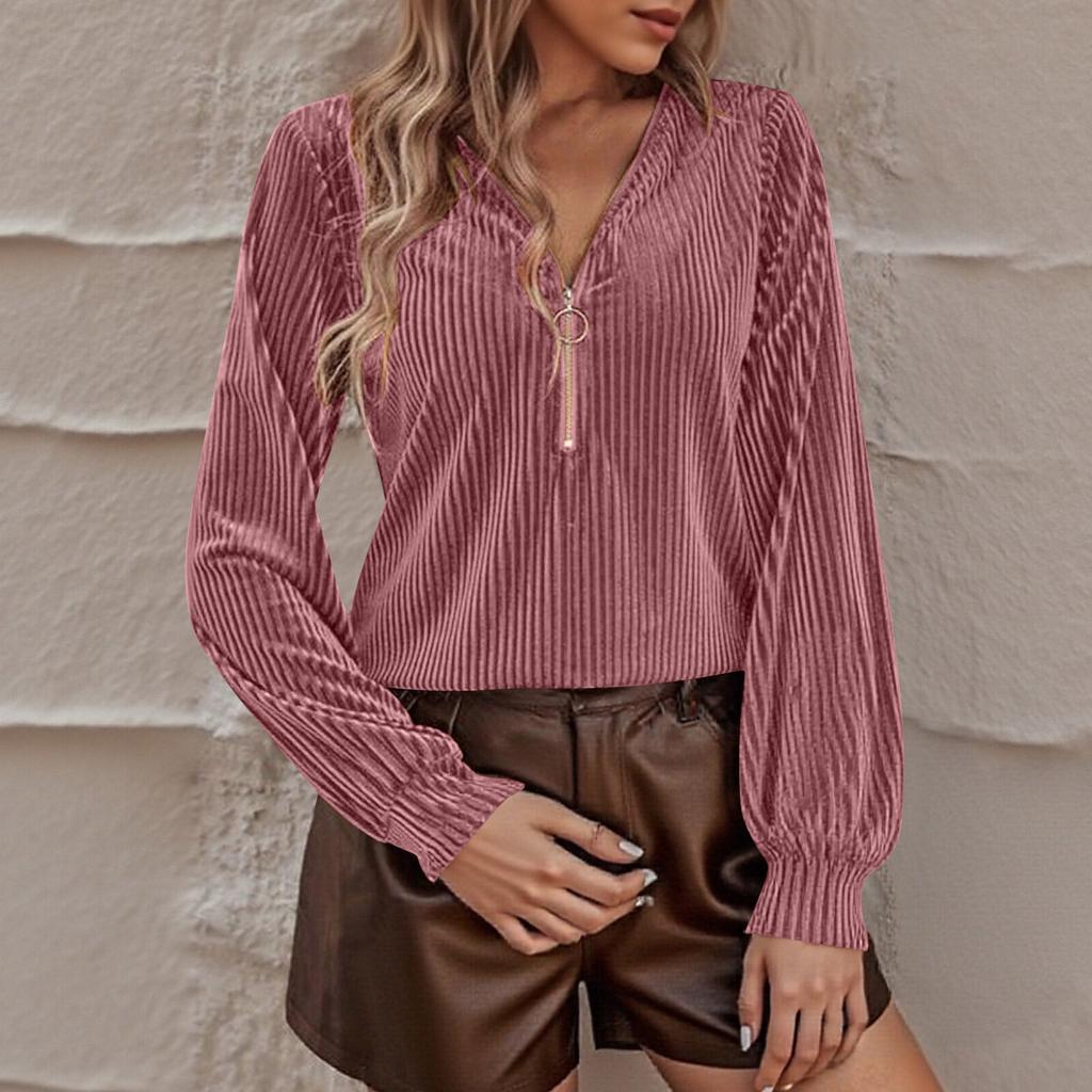 Women's Fashion Velvet Zipper Oversized Casual Long-Sleeve Top