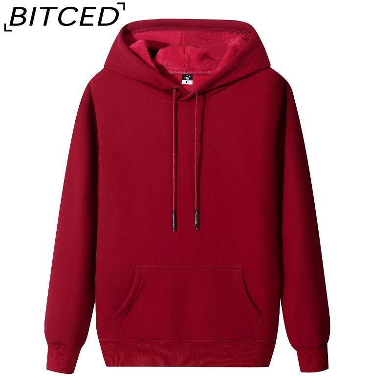 BITCED Autumn and Winter Hooded Sweatshirt Men's Hooded Warm Padded Thickened Pullover Loose Large Size Hoodie