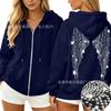 Zigeuner hete diamant rits capuchontrui met diamantjas straattrend dames trendy merk vleugel top