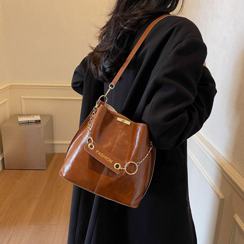 Herbst Koreanisch Retro Damen Umhängetasche Fashi Lässige Tragetasche Schwarze Beuteltasche Pu Umhängetasche