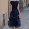 Women's Sleeveless Color Ruffled Hem Mesh Dress for Summer Parties