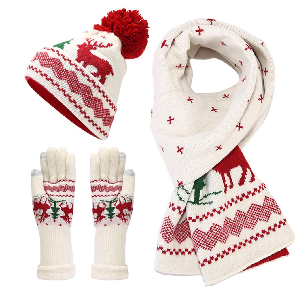 Versatile Christmas Hat Scarf Gloves Set for Schoolgirls Schoolboys Outfit