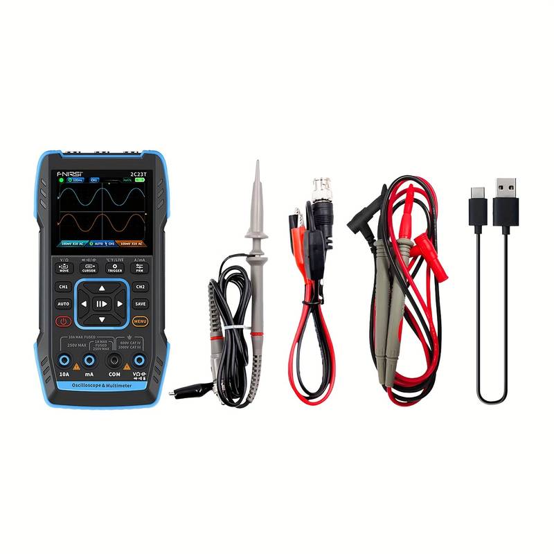 2C23T Handheld Digital Oscilloscope Multimeter + Function Signal Generator 2023 Latest 3in1 Dual Channel 10MHZ*2 50MS/s