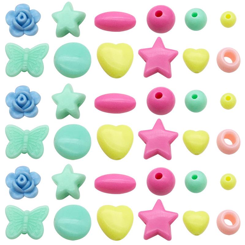 50g Mix of Acrylic Butterfly, Heart, Round Loose Beads for DIY Macaron Color Bracelets & Necklaces.