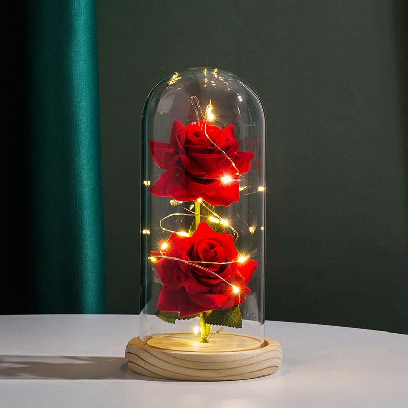 Eternal Red Rose Luxurious Gold Foil Flower LED Glass Dome Beautifully Packaged Forever For Home Decoration Anniversary Gift