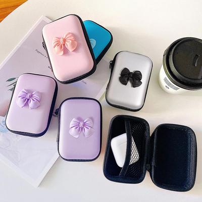 Portable Data Cable Storage Bag Lipstick Cosmetics Storage Bag Bowknot Love Style Large Capacity Small Coin Storage Bag for Women