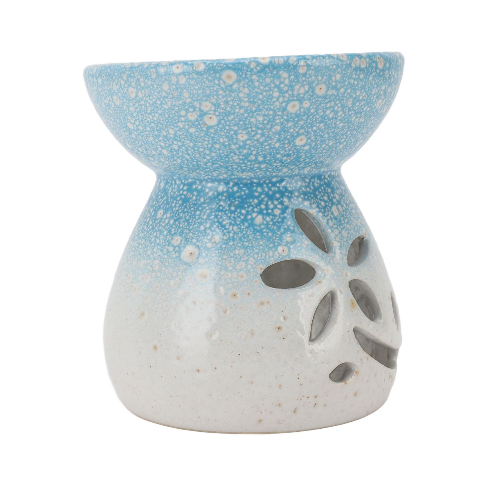 

Ceramic Tea Light Candle Holder Incense Essential Oil Burner Round Shape White Blue