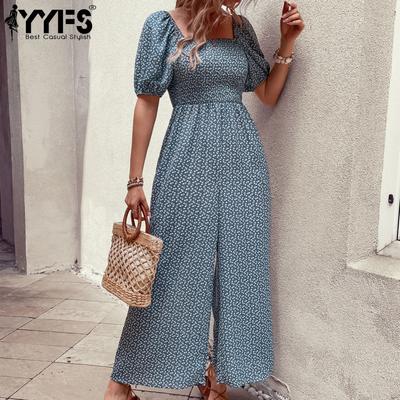 Damenmode, lässig, Blumendruck, Sommer, Frühling, kurze Ärmel, quadratischer Kragen, Hosen, Overalls und Strampler
