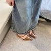 fashion Pointed Toe Women Sandals Flat Heeled Belt Buckle Elastic Back Strap Black Brown Red White 2024 New Arrivals Fashion Belt Buckle